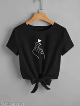 Black crop top t-shirt for women, Lycra with Chutaki print, short sleeves, black apparel