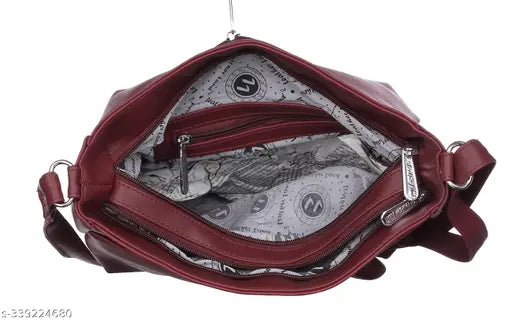 Maroon faux leather sling bag, free size, solid pattern, India-made accessory for women