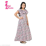 Cream crepe flower girl long dress for 11-12 years old, off shoulder/in shoulder fit and flare style, trendy fashionable frocks & dresses