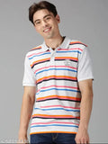 Multicolor striped cotton polo t-shirt (S: 38in x 27in, M: 40in x 27.5in), Indian origin, stylish men's combo