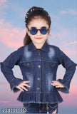 Dark denim long-sleeved kids' jacket, stylish freel dyed/washed design for ages 3-12. Made in India