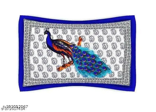 Pure cotton Jaipuri double bedsheet with 2 pillow covers, featuring peacock print, ideal for summer use and suitable for adults