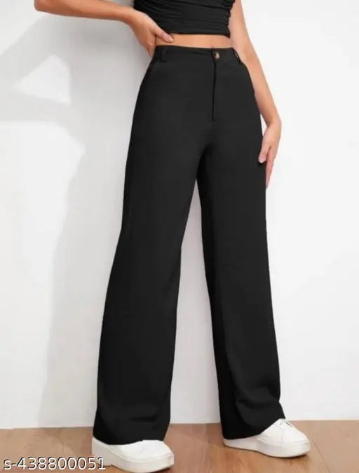 Black cotton blend trendy plazo trousers for women, regular fit and stylish