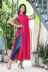 Viscose Rayon sleeveless Gota work kurta for women, single solid color on a model