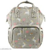 Grey polyester diaper bag, stylish and spacious with multiple compartments