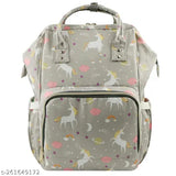 Grey polyester diaper bag, stylish and spacious with multiple compartments