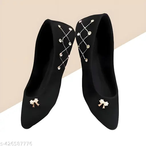 Black velvet embellished ballet flats, stylish & comfortable designer shoes on Gillkart - women's IND-4 to IND-9