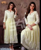 Vibrant rayon kurti set for women, embroidered with Rajasthani motifs, three-quarter sleeves