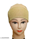 Shimmering cotton canvas cap set for Muslim women - pack of 3 in black, white, and gold