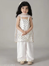 Unique silk blend kids' salwar suit kurta sets, checked pattern, trendy party wear, ethnic Indian fashion for ages 1-7