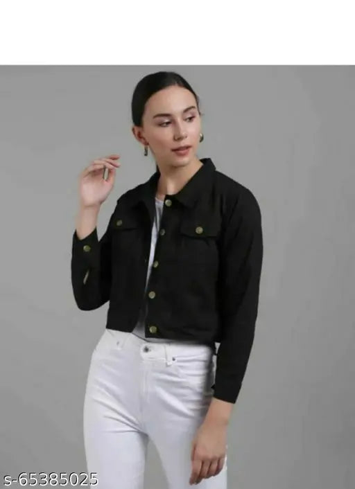Black cotton blend women's/girls jacket, long sleeves, solid pattern, Urbane Sensatinal trendy style