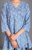 Cotton printed Angrakha kurta for women, traditional Indian fashion in three-quarter sleeves, available in various sizes