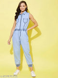 Solid blue denim sleeveless jumpsuit for women, StyleStone Women's Jogger-Style Jumpsuit - India origin