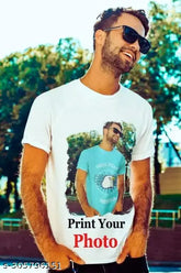 Striped polyester t-shirt, personalized with name & unique design, suitable for daily use. Direct surface HD printing on white background, ideal for businesses or events. Customization process user-friendly, available in various sizes (S-XL). Made in India