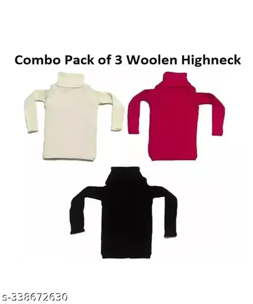 Woolen high neck sweaters for baby boys and girls (3 pack), solid pattern, keeps you warm and comfortable in winters