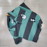 Striped cotton polo T-shirt for women & girls (M size: 34in bust, 26in length). Collared neck with ribbed sleeves and slim fit