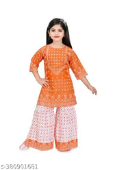 Stylish rayon Kurta set for girls, printed net three-quarter sleeve Mariam dress, size 4-5 years