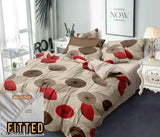 Glace cotton elastic fitted bedsheet & pillow covers (180 thread count, floral print), ideal for adult summers. 78x72 inches fitted king size bedsheet with 18x27 inch quilted pillow covers, fits up to 8-inch mattresses. Made in India