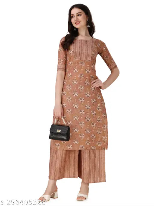 Soft cotton blend Kurta with FOIL and Plazoo pocket, women's printed net, breathable daily wear
