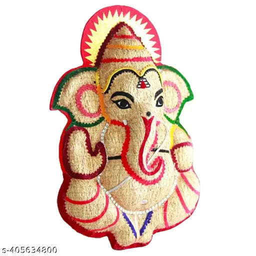 Handmade wood Vetiver root Lord Ganesha wall hanging, 9 inch x 1.5 inch, traditional Indian festival gift