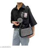 Embellished PU small crossbody bag with coin purse, chain strap and side pocket for women