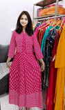 Large size printed anarkali kurta with jacket in cotton, ideal for daily wear or events