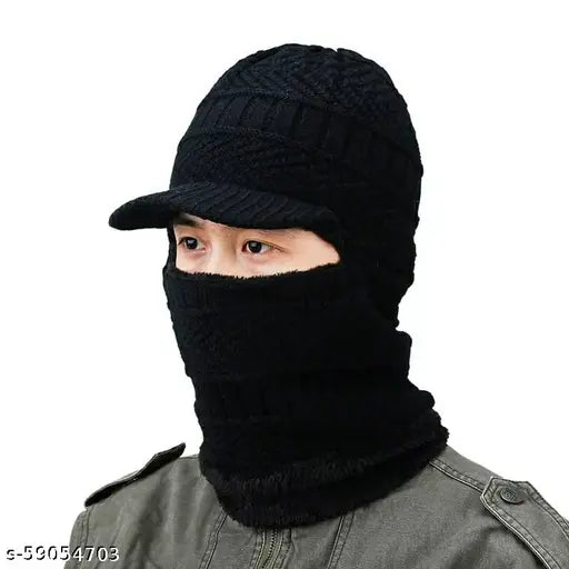 Wool winter hat, warm knit cap with fur, offers cold protection for men and women