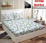 Glace cotton king size fitted bedsheet & 2 floral pillow covers, superfine quality for summer adult use