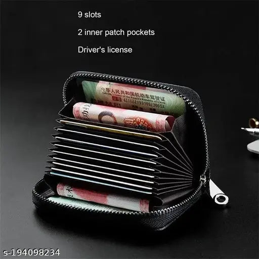 Exclusive black leatherite, RFID blocking cardholder with 11 slots & coin purse - sleek wallet for women and men