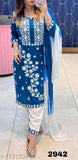 Rayon embroidered kurta pant set with dupatta, Indian chikankari work on rayon fabric for women