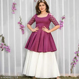 Viscose Rayon Sharara Set with Kurta and Bottomwear, solid net, three-quarter sleeves, Indian handcrafted fashion for women
