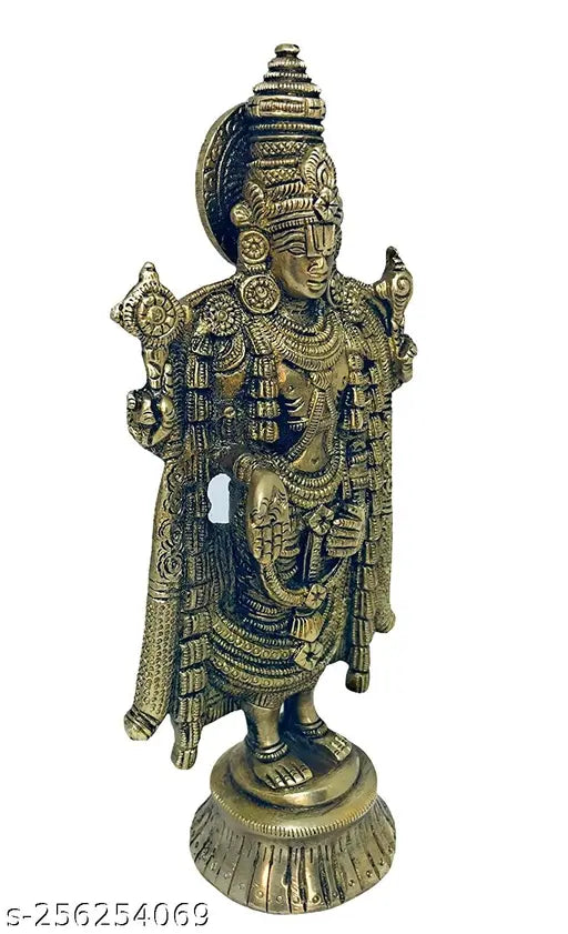 Handcrafted brass Balaji idol, decorative figurine in vibrant gold tones, Indian artistry showcased