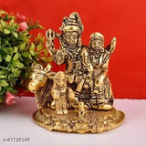 Brass Shiva Parvati and Ganesha family idol for home decor, intricately handcrafted from India