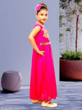 Embellished polycotton gown set for girls, sleeveless, India origin, perfect for parties