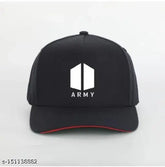 Printed Army black cotton canvas BTS cap, trendy army-print baseball hat from India