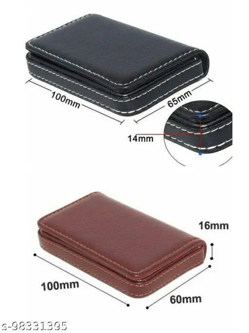 Solid faux leather card holder combo (2 pcs), India-made, holds up to 15 visiting cards or 8 debit/credit cards