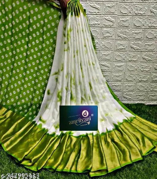 Brasso Moss Chiffon Shibori Print saree - Soft, smooth, peacock border, popular in South Indian states