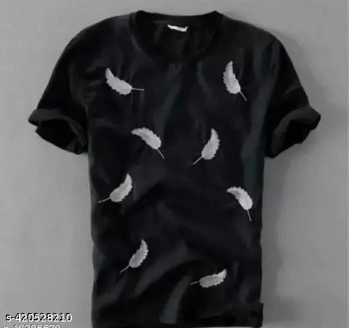 Black polyester round neck half sleeves t-shirt for men and boys. High-quality, comfortable fit, classic design, perfect for casual or layered wear