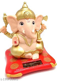 White and red plastic solar-powered Ganesha statue for car dashboard or office, promoting success, intellect, and good fortune. Perfect decorative and spiritual gift. Dimensions: Height 12cm, Length 9cm, Width 9cm, Weight 89gm. Made in India