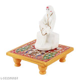 Marble Sai Baba Idol on flower design chowki - Elegant decor piece suitable for pooja mandirs, offices, and special gifts. India origin