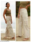 Solid formal Korean bell bottom ribbed cotton lycra trousers for women and girls - high-waisted stretchable, officewear and daily wear