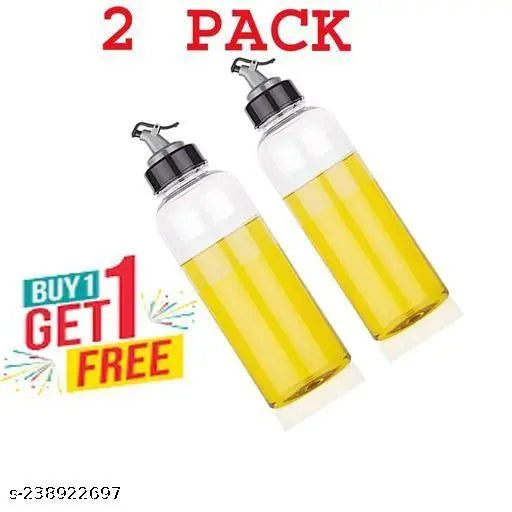 White plastic oil dispenser bottles (1000ml each), leak-proof and pack of 2