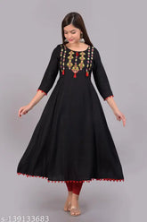 Rayon embroidered kurta, beautiful woman's three-quarter sleeve, Indian fashion for S-XXXXL
