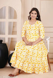 Rayon printed combo kurti, fashionable three-quarter sleeves by Charvi, M (Bust 38in), L (Bust 40in) - India