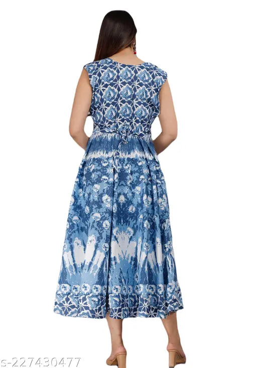 Multicolor blue cotton printed sleeveless kurtis for women (pack of 2) - relaxed fit, scoop neckline, and vibrant Indian designs
