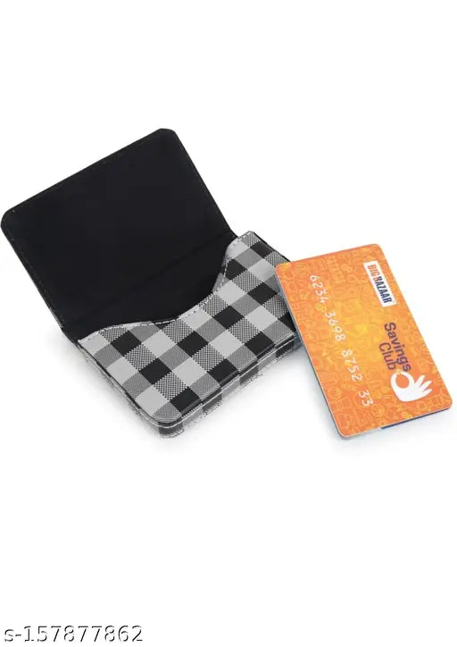 Wood Bazar PU leather business card wallet, faux leather for men & women, solid pattern, RFID protection, quick access design