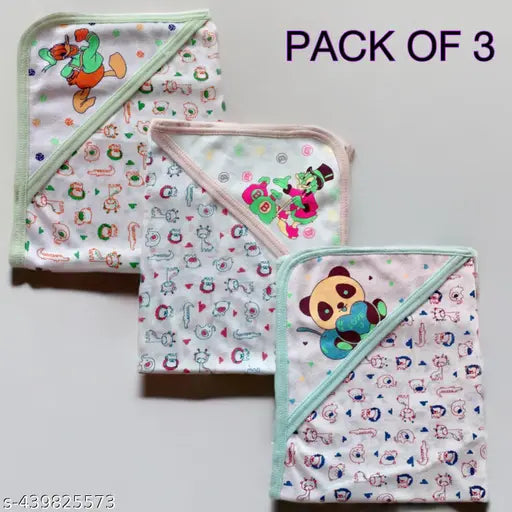 Unisex double layer cotton baby blankets, pack of 3. Soft cotton baby bath towel included. Ideal for AC room, newborn swaddle wrap. Suitable for both boys and girls