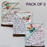 Unisex double layer cotton baby blankets, pack of 3. Soft cotton baby bath towel included. Ideal for AC room, newborn swaddle wrap. Suitable for both boys and girls