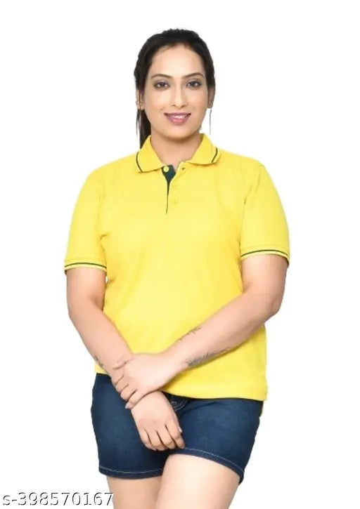 Multicolor women's casual regular fit pure cotton solid polo t-shirts combo with collar neck and half sleeves, breathable comfort for everyday wear