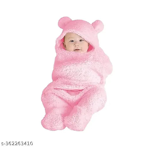 Pink double-layered cotton swaddler for newborns, BUMTUM 3in1 travel-friendly hooded baby blanket